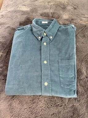 Men's Casual Corduroy Button-Down Shirt in Teal